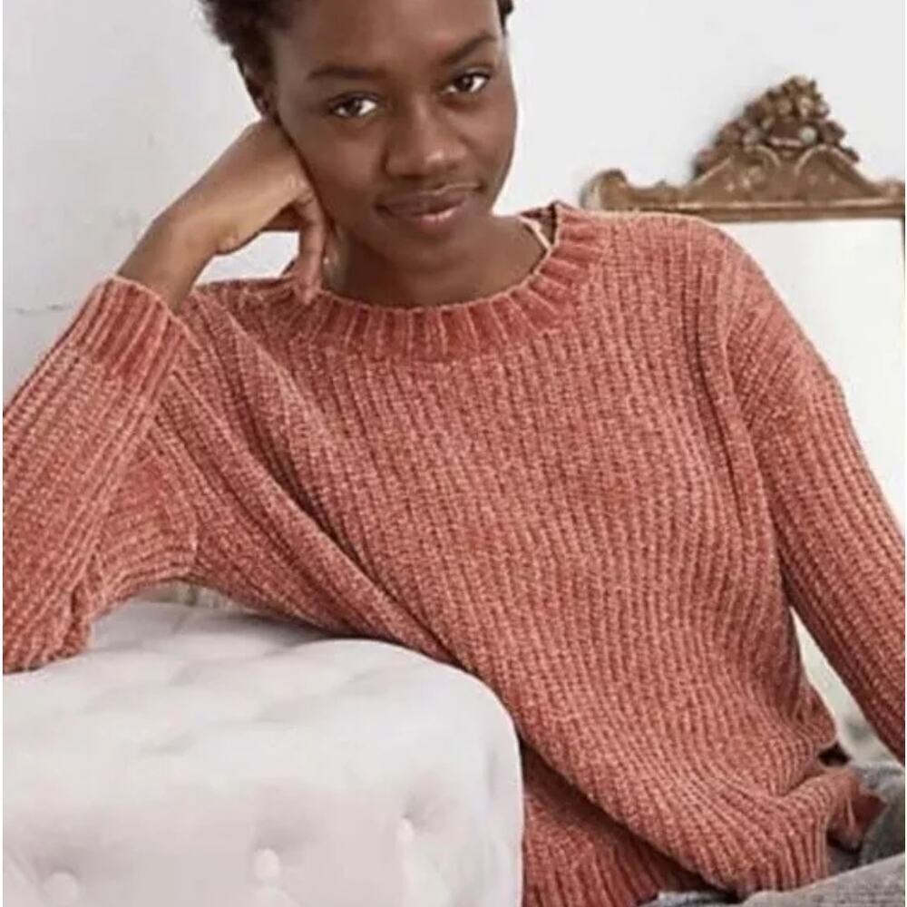 Aerie Womens Chenille Knit Sweater Rust crew Neck Pullover Comfy Size S